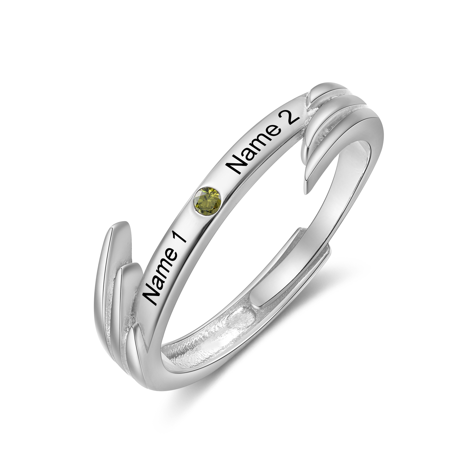 Personalisierte Paarring mit Engelsflügeln, Geburtssteinen und Gravur von 2 Namen