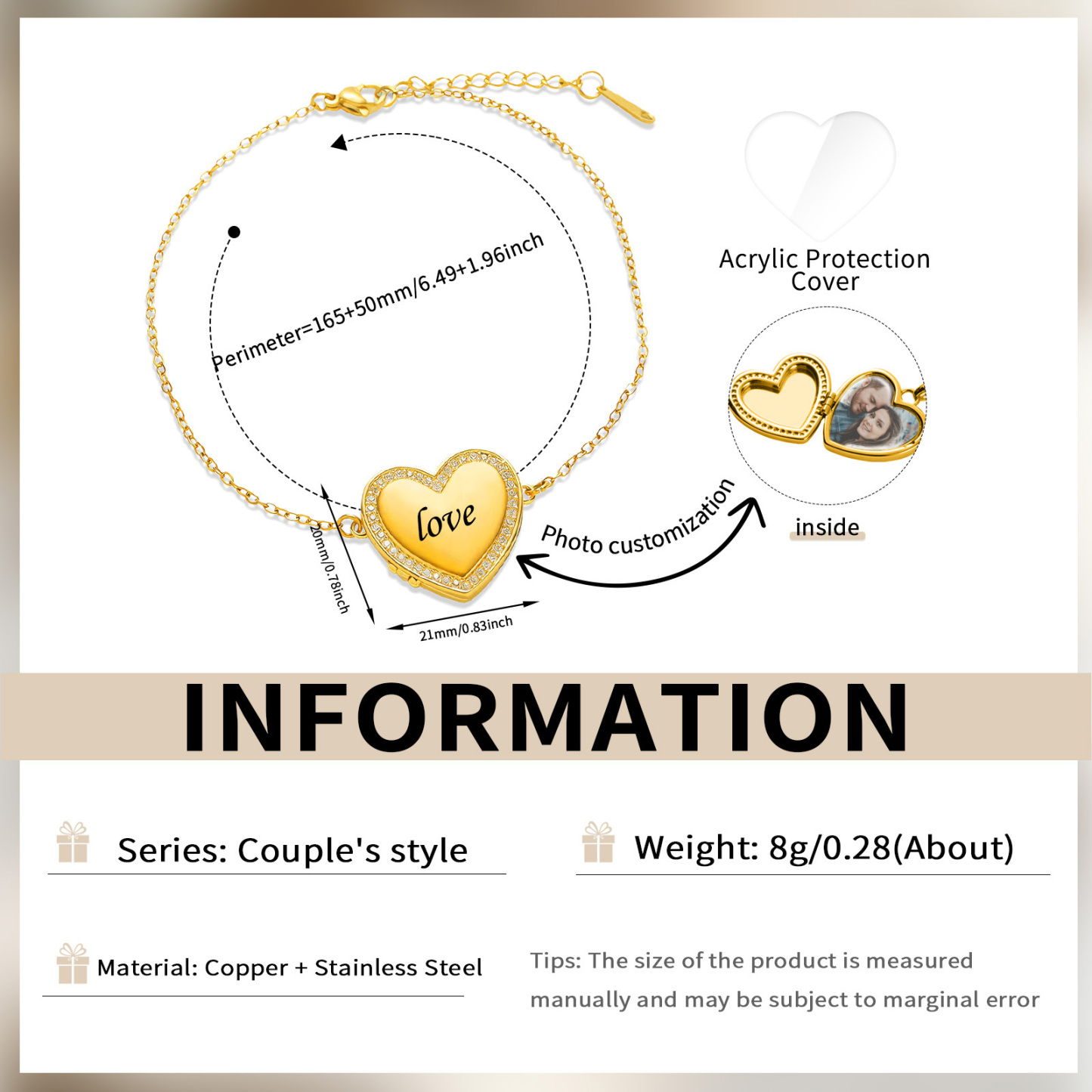 Personalisiertes Herz-Medaillon Armband mit Foto für Damen