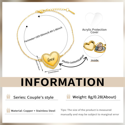 Personalisiertes Herz-Medaillon Armband mit Foto für Damen