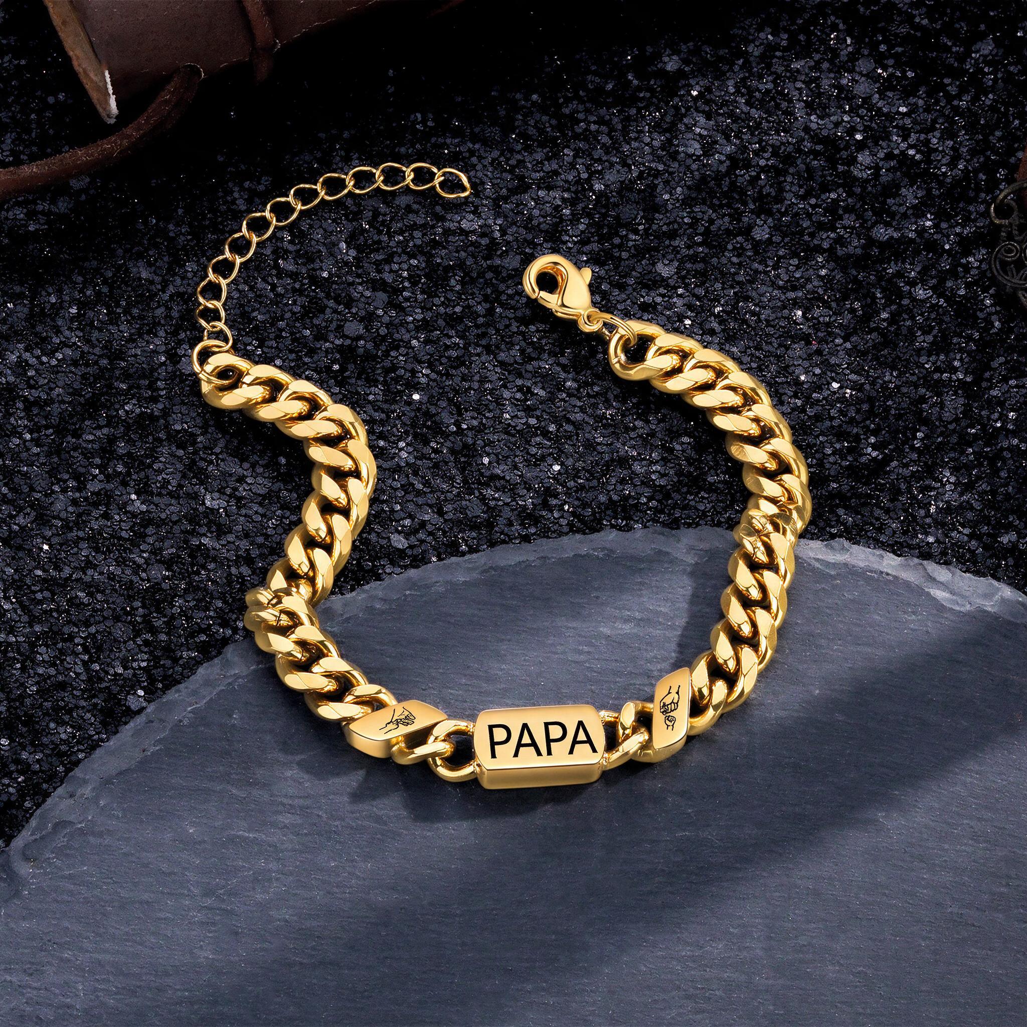 Personalisiertes Herrenarmband aus Edelstahl mit Panzerkette und 1–6 Namen Vatertagsgeschenk für Papa