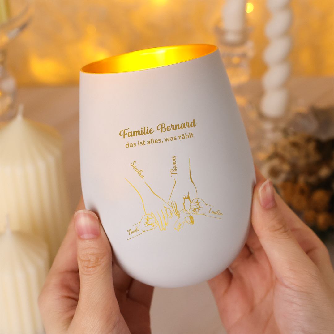 Personalisierter Kerzenhalter aus Glas mit 1 bis 7 Namen der Kinder Geschenk für die Familie