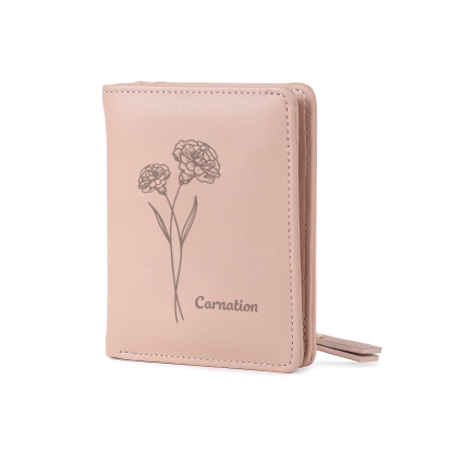 RFID Rosa PU-Leder Blumen-name Damenbörse: Geburtsblumen-Gravurt