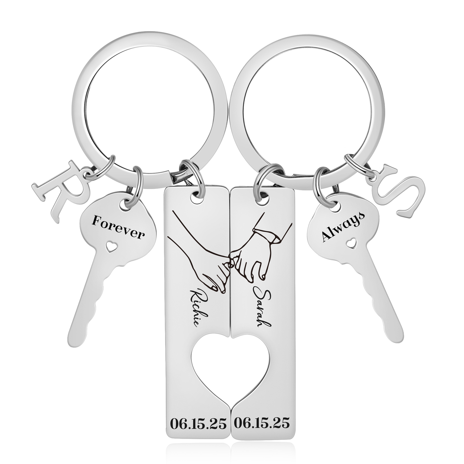 Herz-Ausschnitt Partner-Schlüsselanhänger-Set, personalisiert mit Namen und Buchstaben, Valentinstagsgeschenk