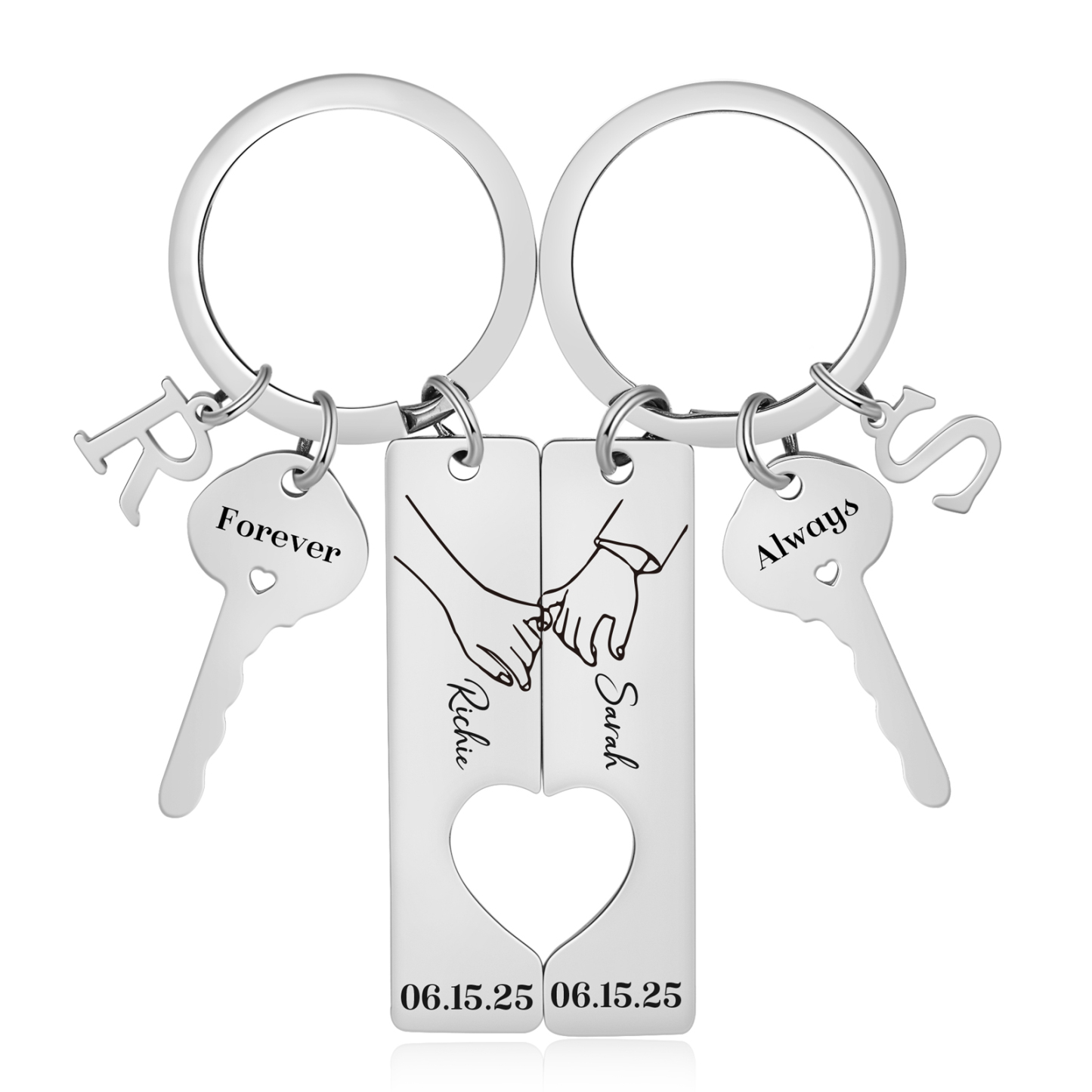 Herz-Ausschnitt Partner-Schlüsselanhänger-Set, personalisiert mit Namen und Buchstaben, Valentinstagsgeschenk