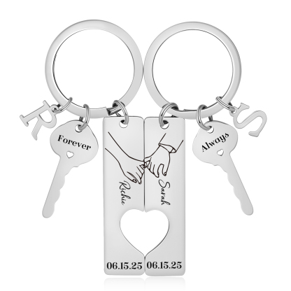 Herz-Ausschnitt Partner-Schlüsselanhänger-Set, personalisiert mit Namen und Buchstaben, Valentinstagsgeschenk
