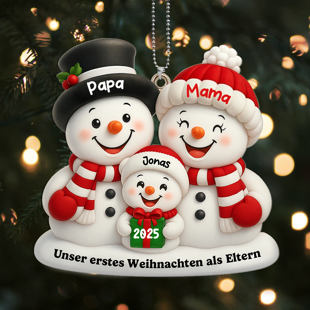 Personalisiertes Weihnachtsanhänger Schneemannfamilie - Erstes Weihnachten