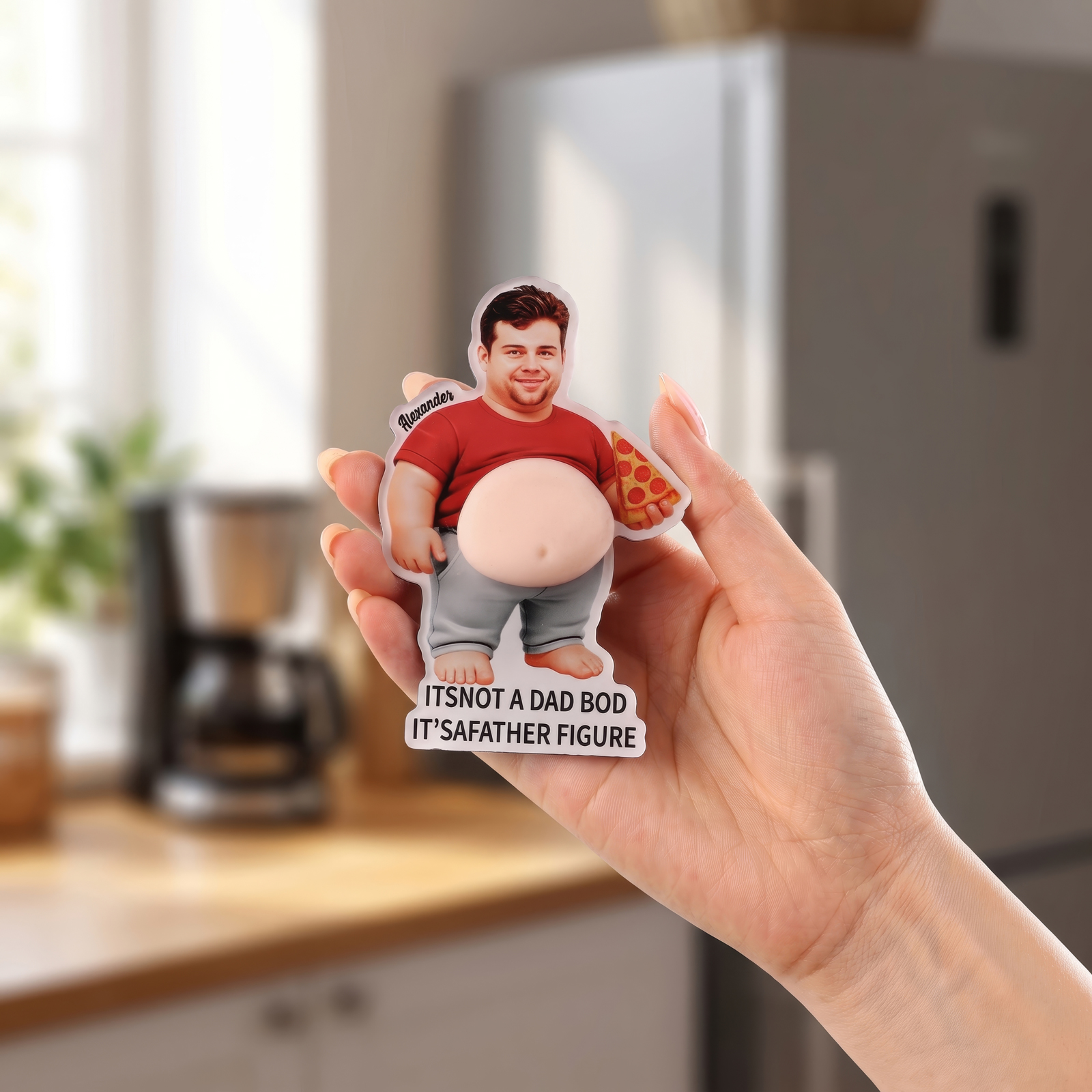 Personalisierter Kühlschrankmagnet mit Foto im Dad-Bod-Design witziges Geschenk für Papa