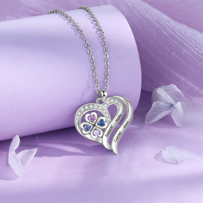 Personalisierte Damenhalskette mit herzförmigen Geburtssteinen und 2–4 Namen