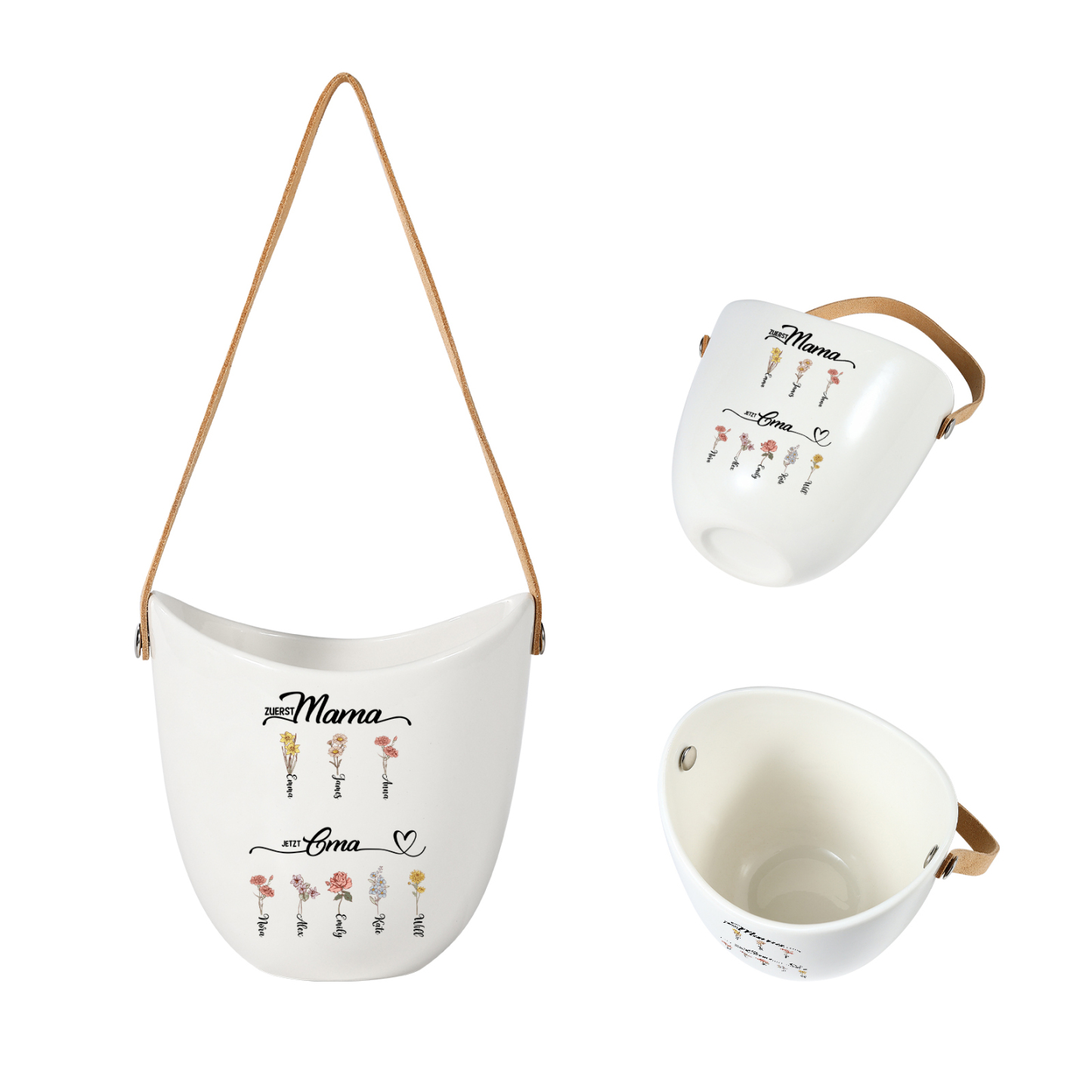 Personalised Hanging Planter Leather Strap For Mum Nan