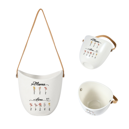 Personalised Hanging Planter Leather Strap For Mum Nan