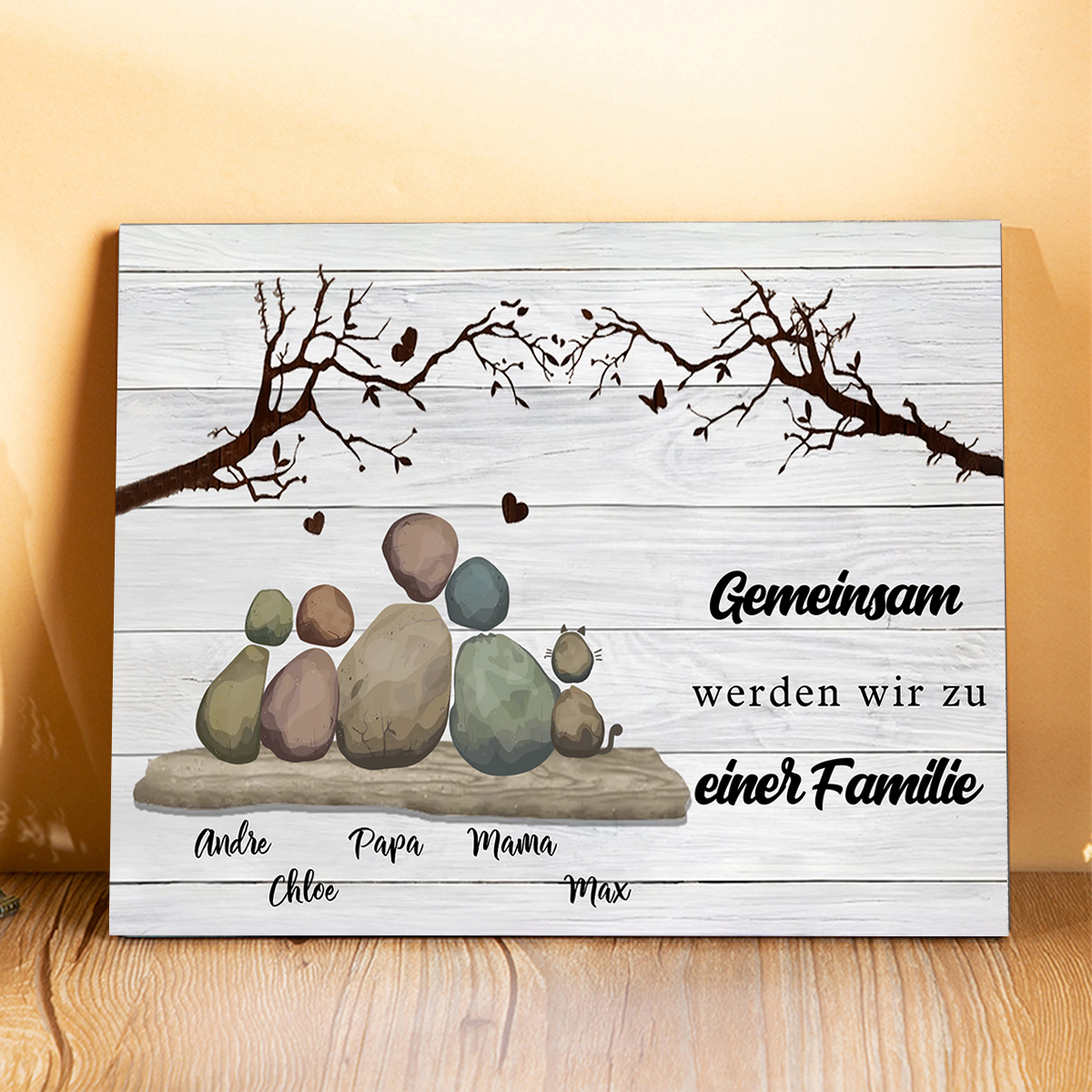 Individuelle Familien-Kieselstein-Kunsttafel Personalisierte Wohnkultur-Geschenkidee für Eltern, Kinder und Freunde | Jessemade