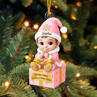 Personalisierte Rosa niedlich Baby-Weihnachtsanhänger mit Geschenkbox-Das erste Weihnachtsgeschenk für das Neugeborene