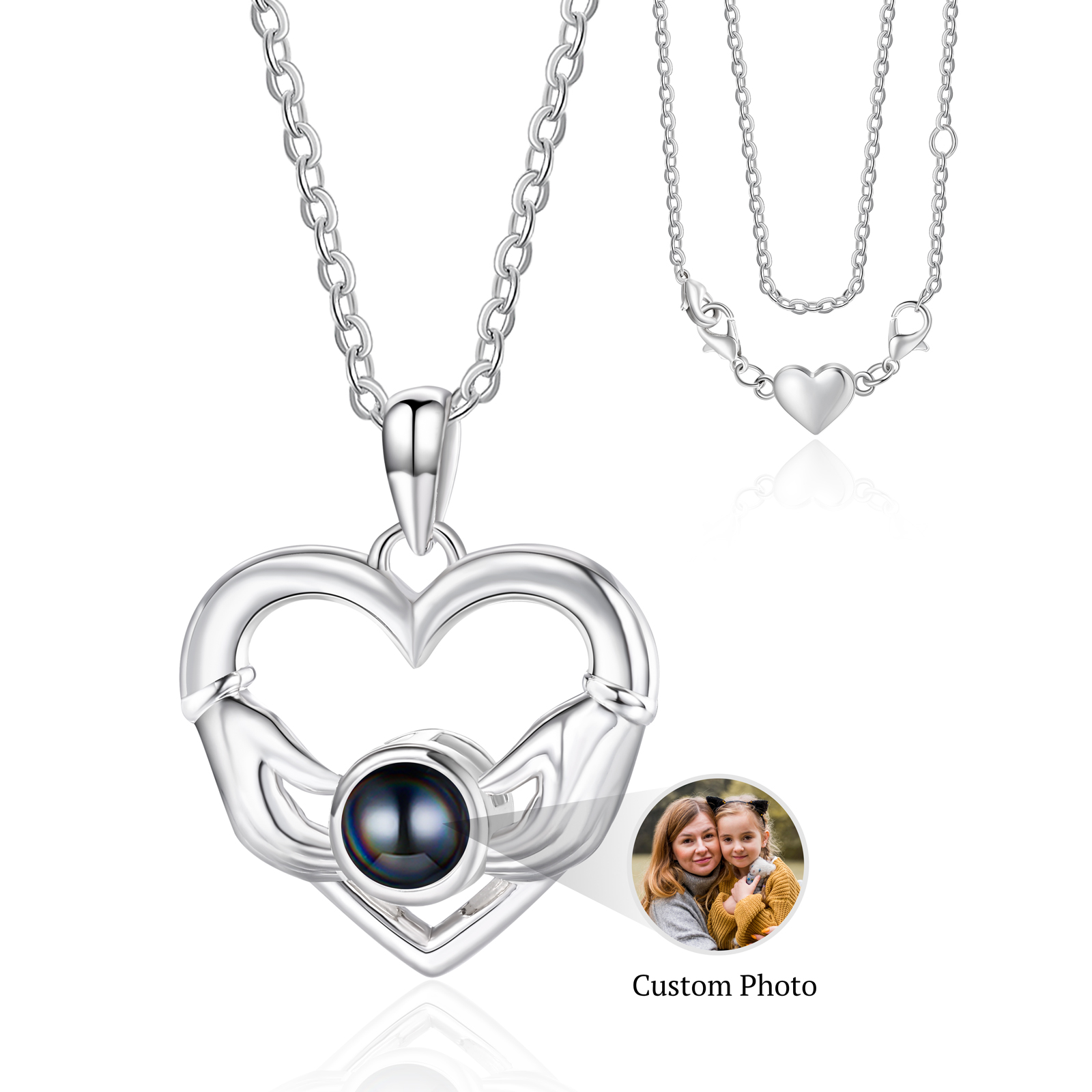 Personalisierte Herzkette mit Händen, Fotoprojektion, Geschenk für sie