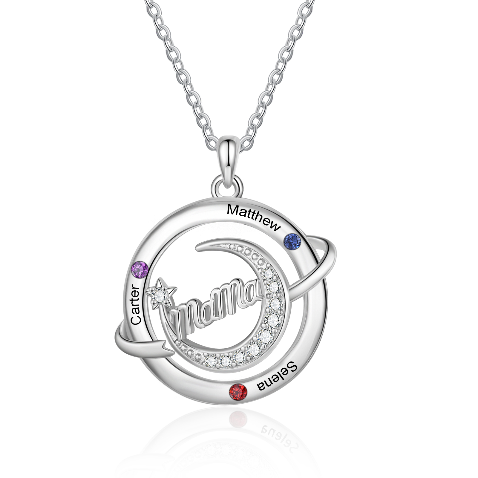 Mama Namenskette mit Geburtssteinen und Mondmotiv – personalisierte Kette als Geschenk zum Muttertag, Geburtstag oder Weihnachten für Mama, Ehefrau | Kettenmachen