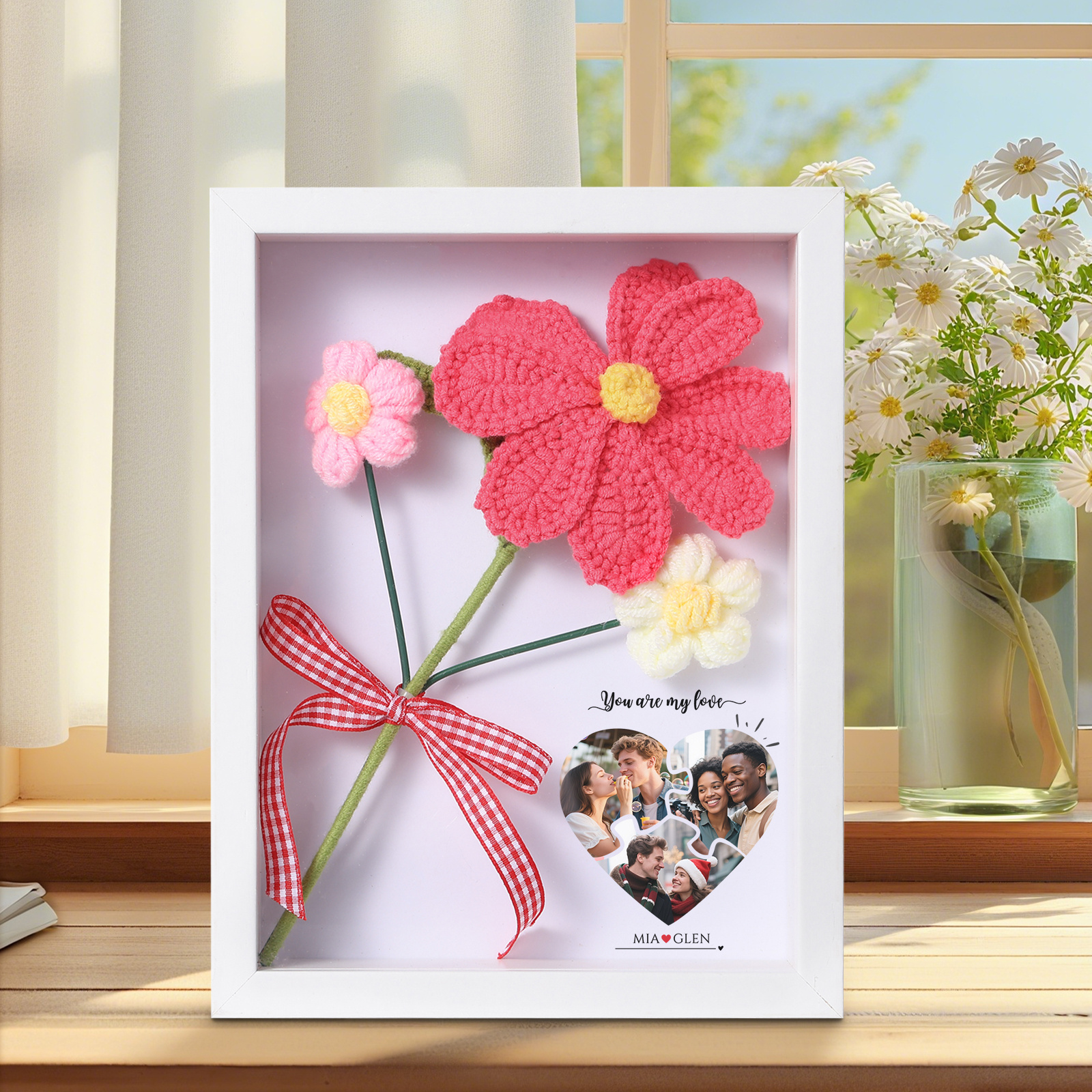 Personalisierbarer 3D-Bilderrahmen mit Häkelblumen