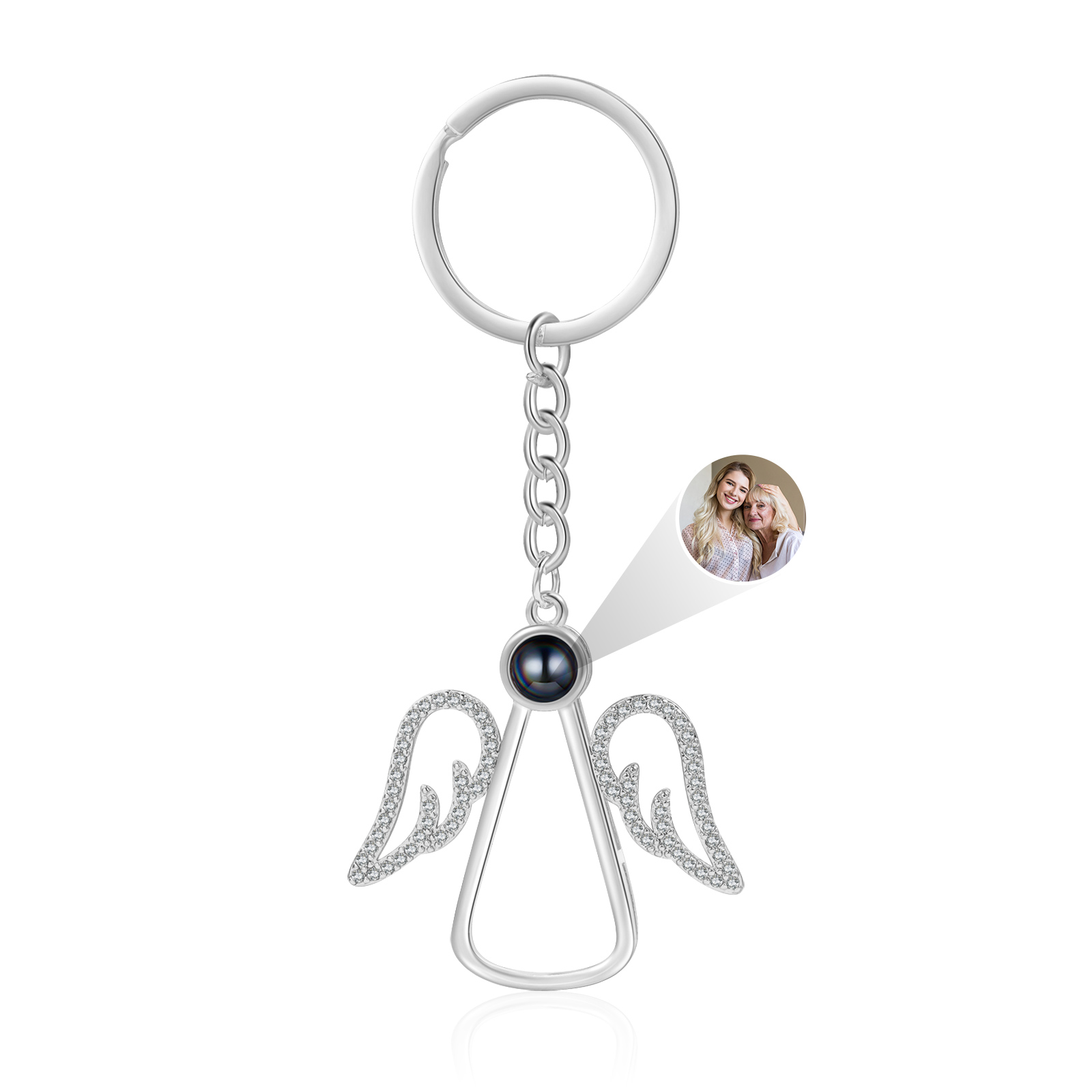 Personalisierter Engel-Schlüsselanhänger mit Fotoprojektion – Geschenk zum Muttertag, Geburtstag