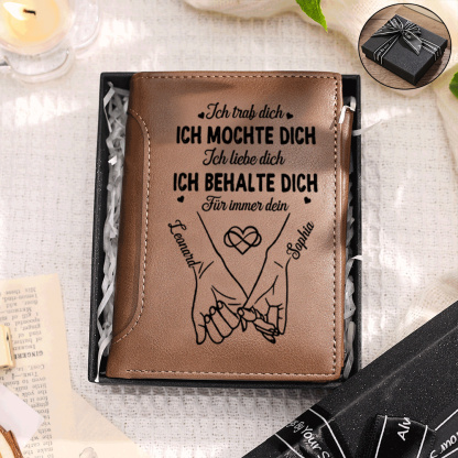 Personalisierte Ledergeldbörse für Herren mit 2 Namen und einem Kalender – Jahrestags-, Geburtstags- und Weihnachtsgeschenk für Freund oder Ehemann | Jessemade
