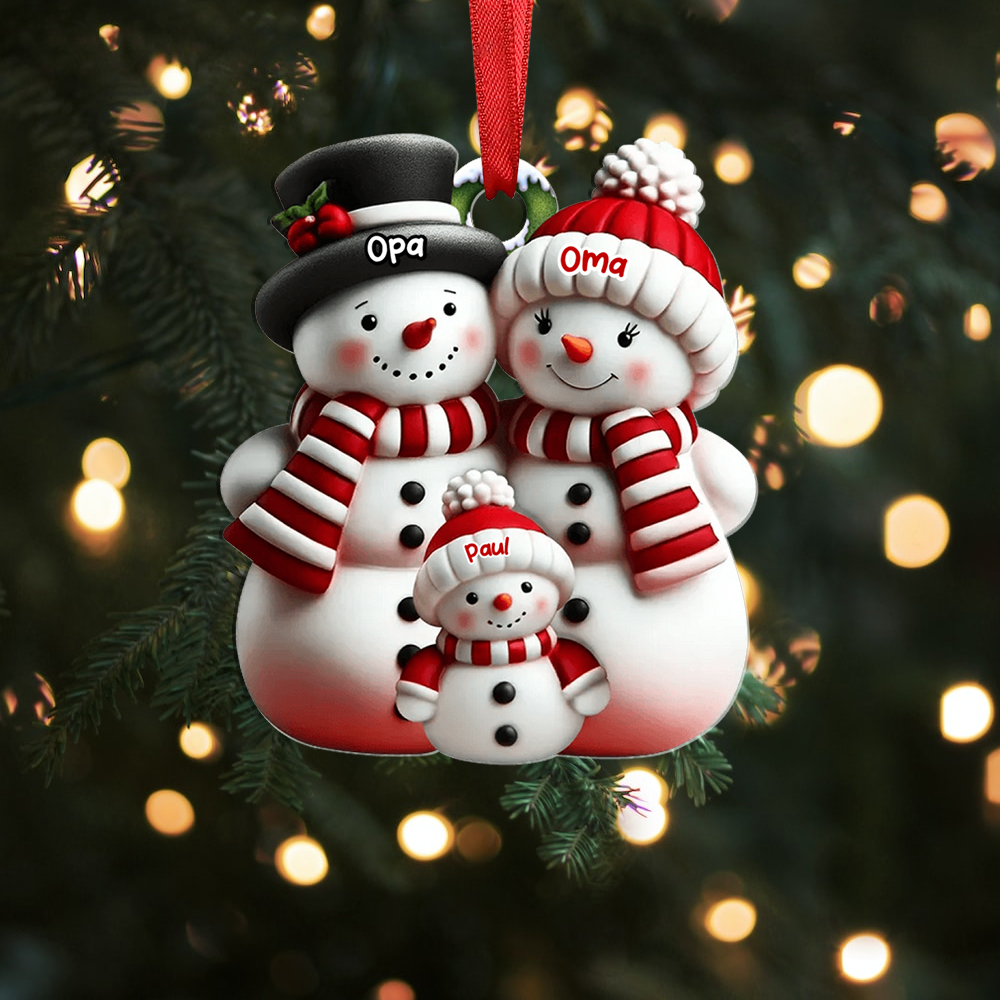 Personalisierter Weihnachtsbaumanhänger Schneemann-Familie - mit Namen personalisierbar
