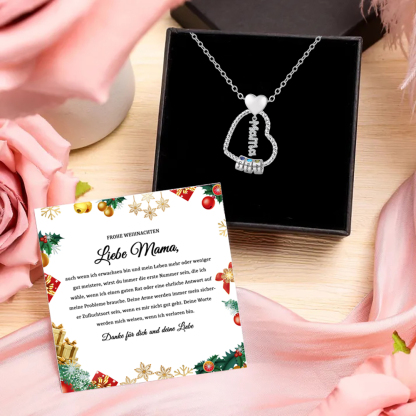 Personalisierte 3 Namen Herz Halskette mit 3 Geburtssteinen & Weihnachts-Geschenkkarte & GeschenkBox für Mama Mutter Geschenkkarte Set