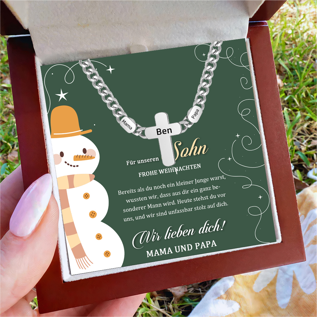 Personalisierte 2 Namen & Text Kommunion Kreuz Halskette & Weihnachts-