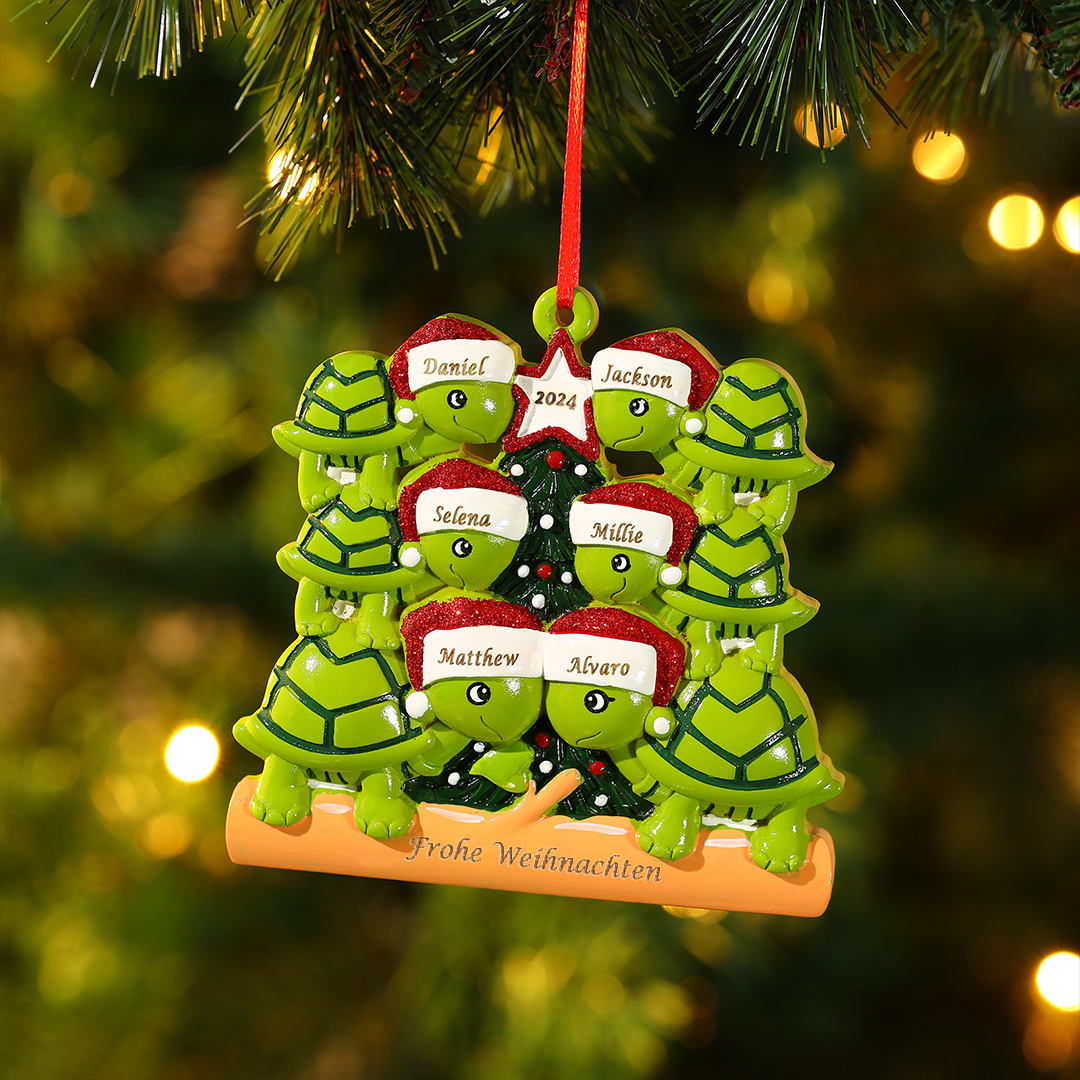 Harz Personalisierter 2-6 Namen & Jahr Weihnachtsornament – Schildkröten Anhänger
