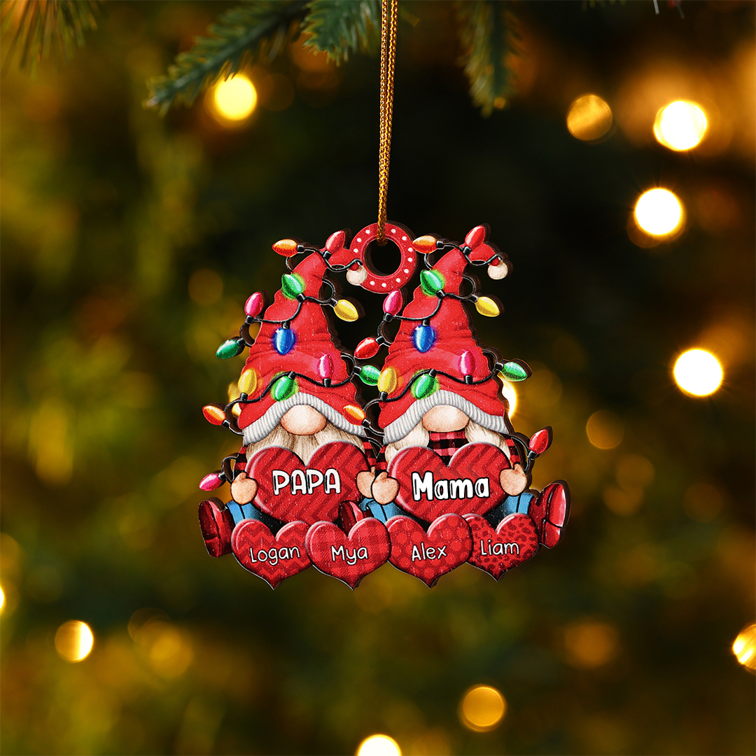 Holz Personalisierte 3-7 Namen Wichtel-Familie & Herz Weihnachtsornament mit 3-7 Familienmitgliedern