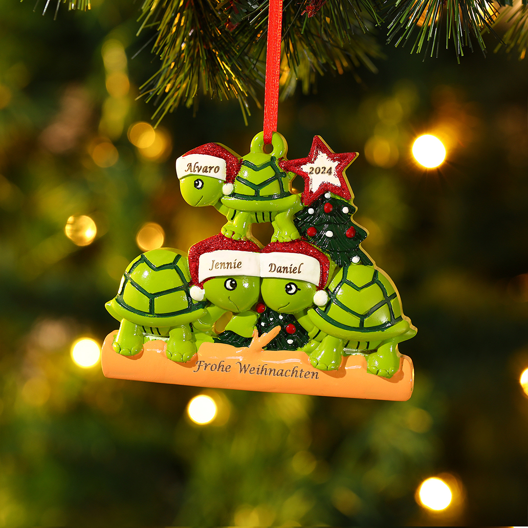 Harz Personalisierter 2-6 Namen & Jahr Weihnachtsornament – Schildkröten Anhänger