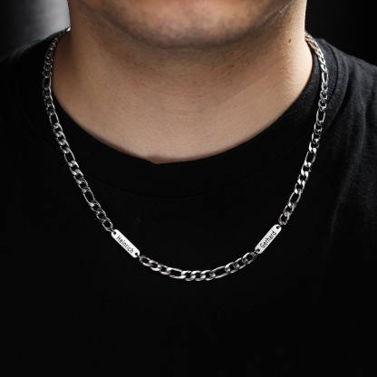 Herren Personalisierte 2 Namen Silberfarbene Edelstahl Halskette - Geschenk mit Nachrichtenkarte