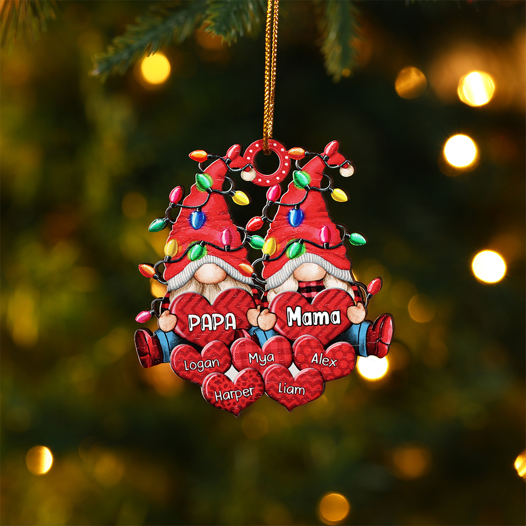 Holz Personalisierte 3-7 Namen Wichtel-Familie & Herz Weihnachtsornament mit 3-7 Familienmitgliedern