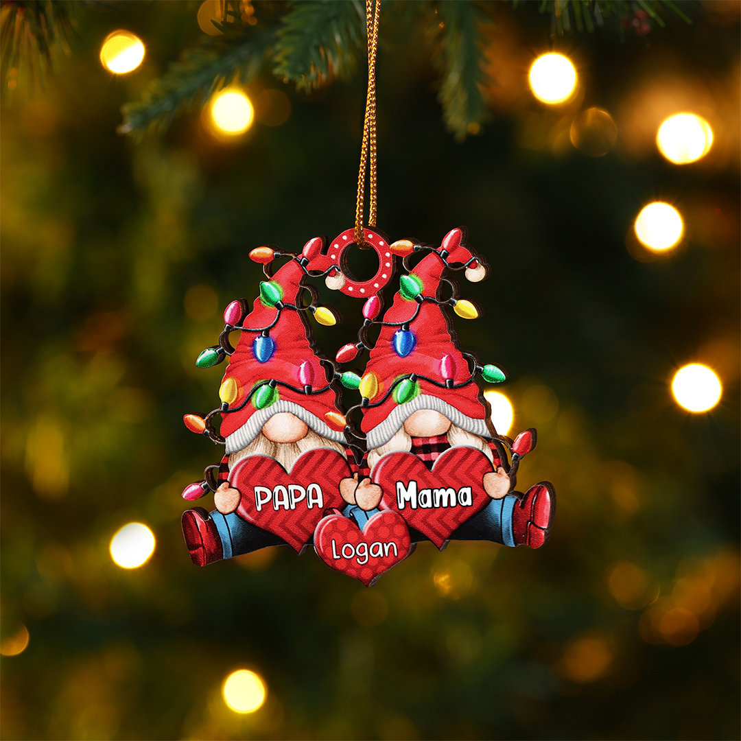 Holz Personalisierte 3-7 Namen Wichtel-Familie & Herz Weihnachtsorname