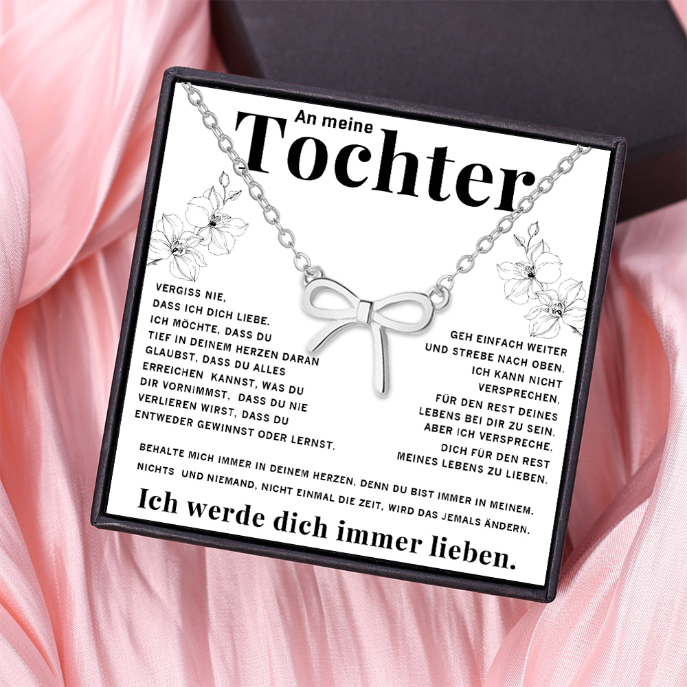 S925 Silberne Schleifen-Halskette mit Grußkarte & Box – An meine Tochter – Ein liebevolles Geschenk für Tochter