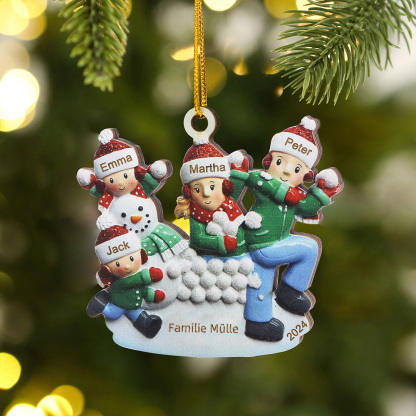Holz Personalisierter 3-6 Namen & Text & Jahr Weihnachtsornament –  Familien & Schneemann im Schnee Holzanhänger