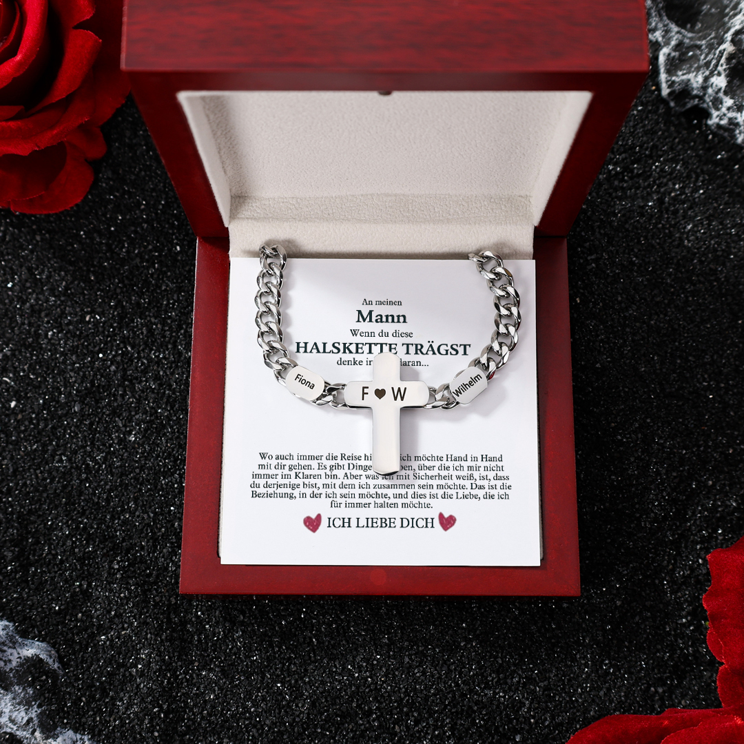 Personalisierte 2 Namen & Text Kommunion Kreuz Halskette & Geschenkkar