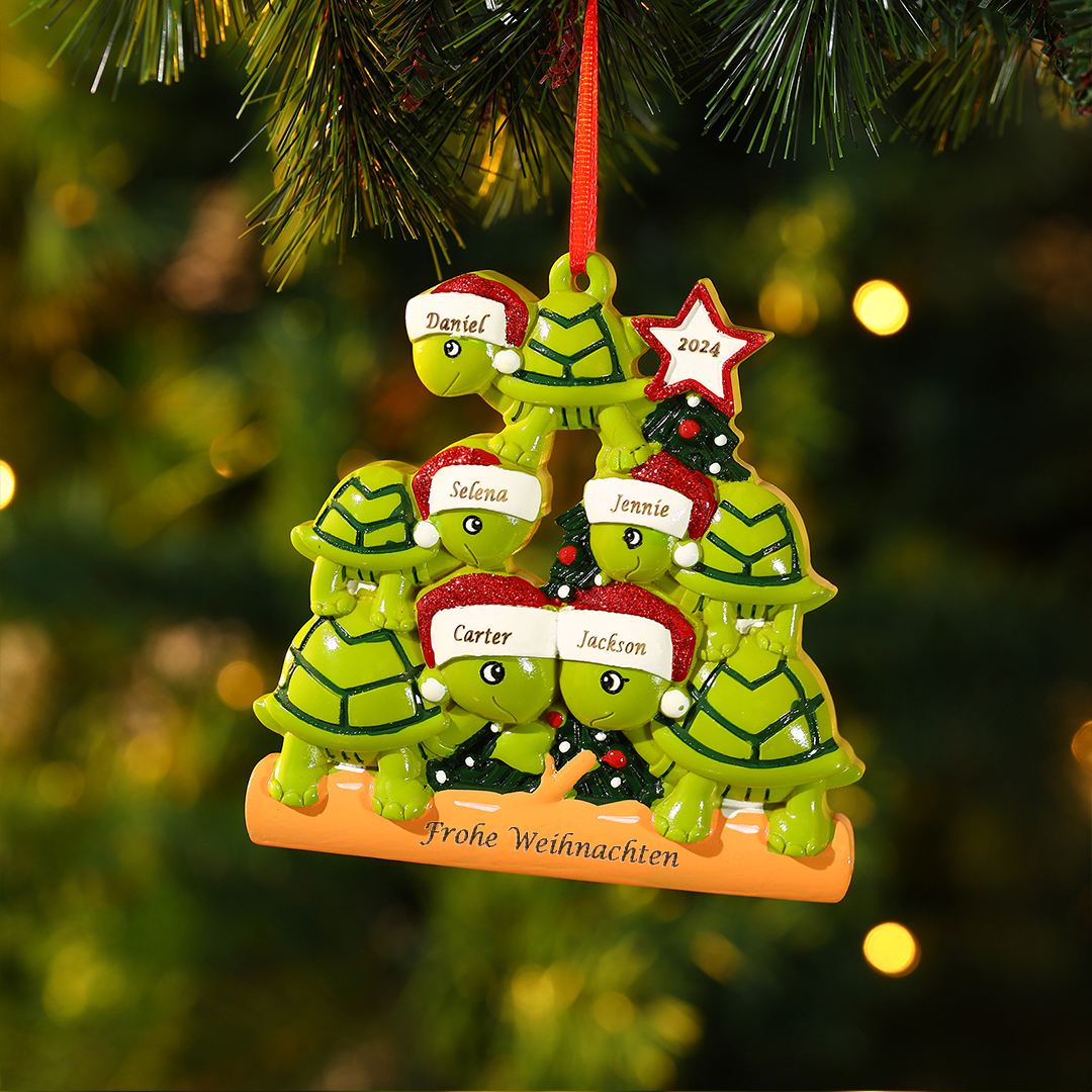 Harz Personalisierter 2-6 Namen & Jahr Weihnachtsornament – Schildkröten Anhänger