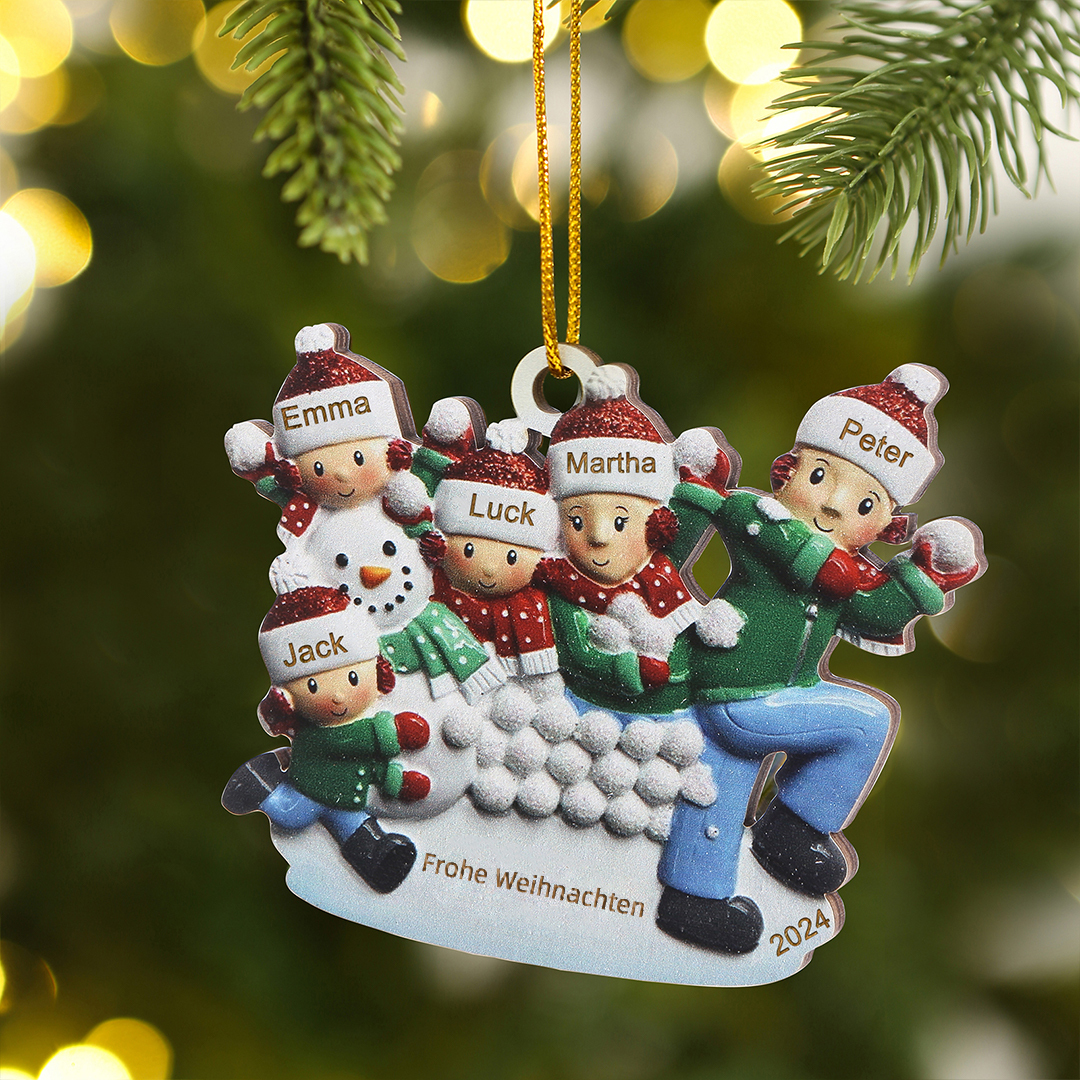 Holz Personalisierter 3-6 Namen & Text & Jahr Weihnachtsornament –  Familien & Schneemann im Schnee Holzanhänger