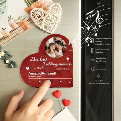 Personalisierte mit 2 Namen & Lied & Foto & Text Musik-Kühlschrankmagnet – Romantisches Geschenk für Paar