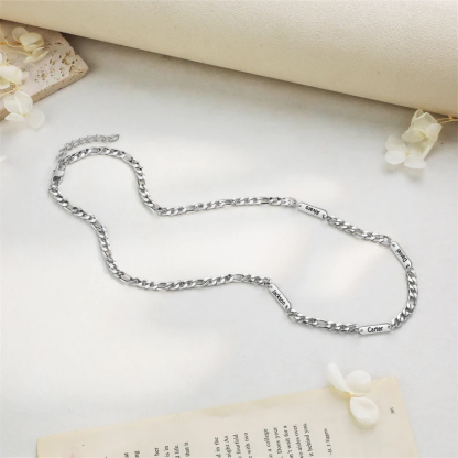 Herren Personalisierte 2 Namen Silberfarbene Edelstahl Halskette - Geschenk mit Nachrichtenkarte