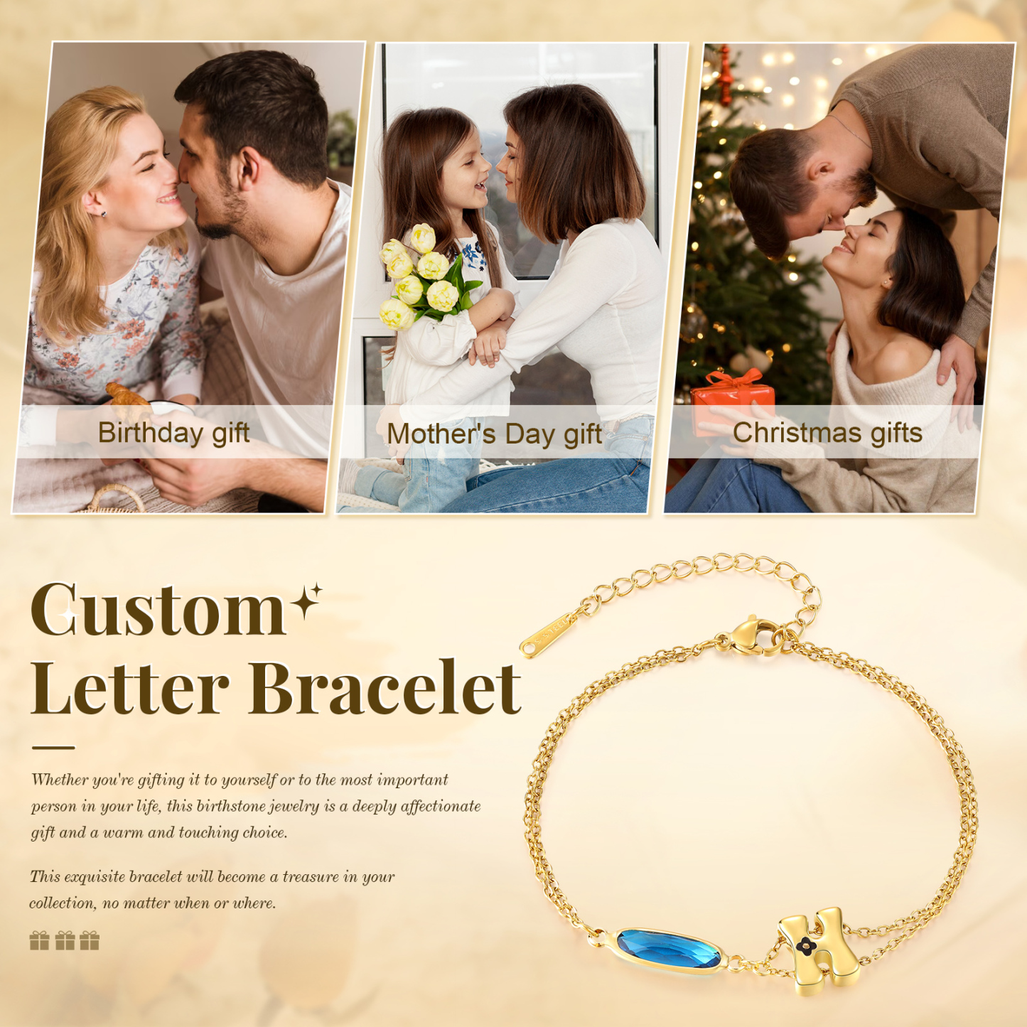 Personalisierbares elegantes - Armband mit Geburtsstein & Wunschinitial für Damen