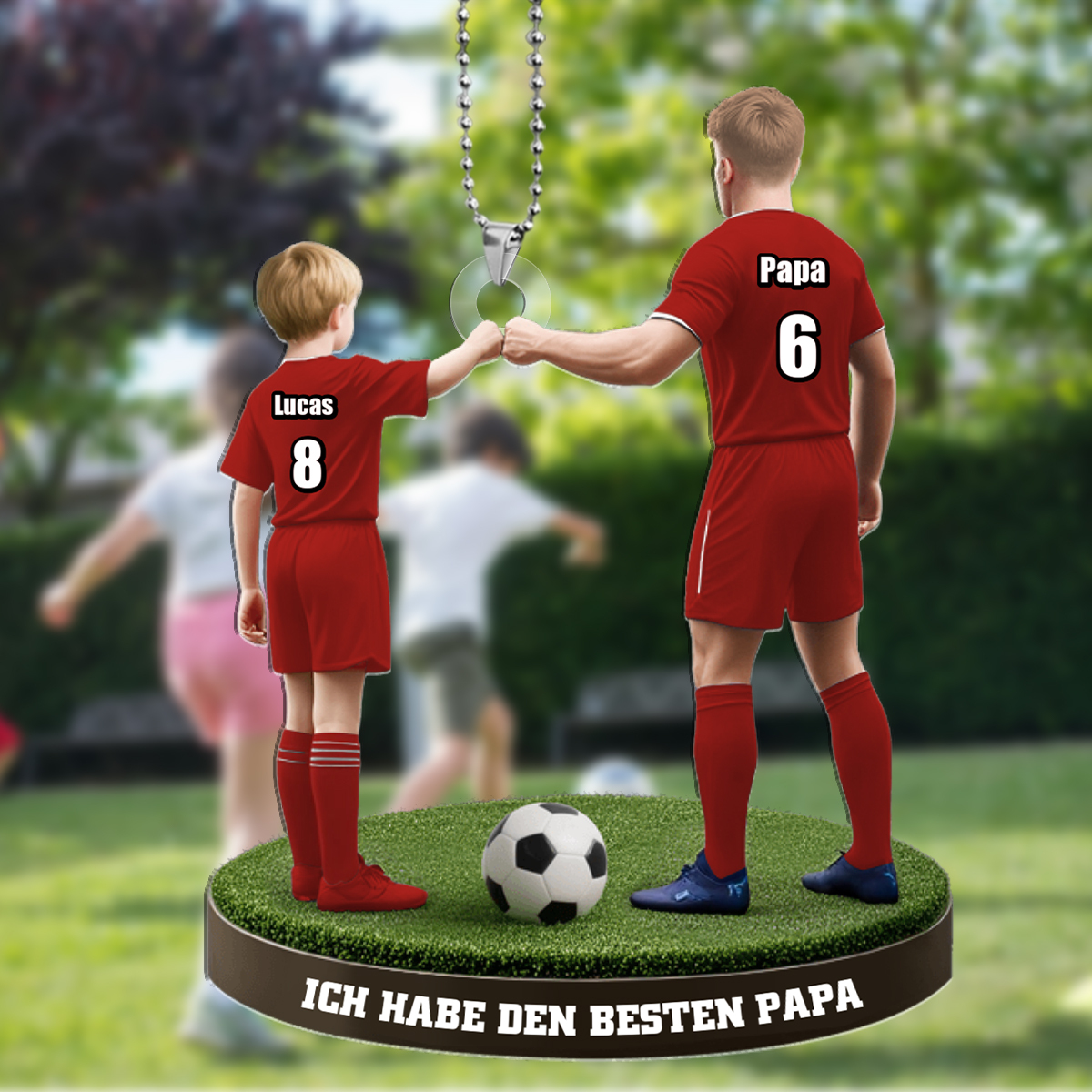 Personalisierter Fußball-Autoanhänger aus Acryl für Papa – Vater-Sohn-Fußball mit Name, Trikotnummern & Wunschtext