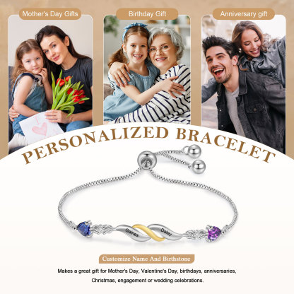Personalisierte 2-4 Namen Infinity Armband mit 2-4 Geburtssteinen