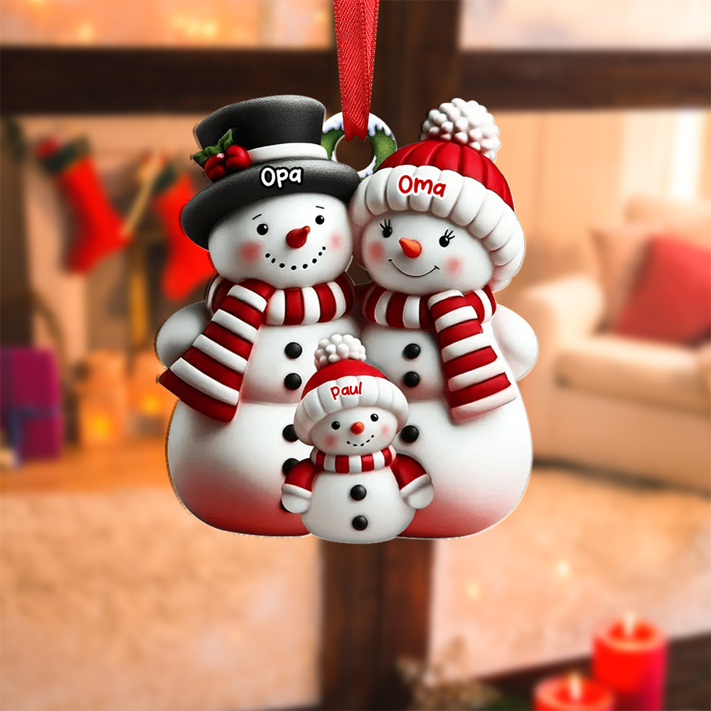 Personalisierter Weihnachtsbaumanhänger Schneemann-Familie - mit Namen personalisierbar