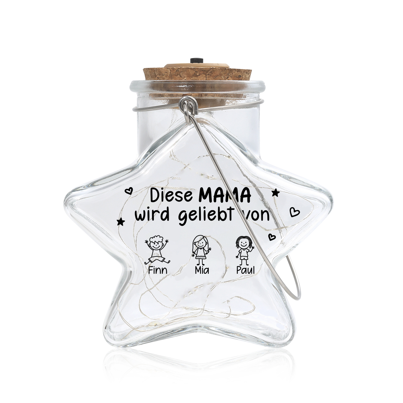 Personalisiertes Glasflaschen Stern-Leuchtglas mit Lichterkette Diese Mama wird geliebt von