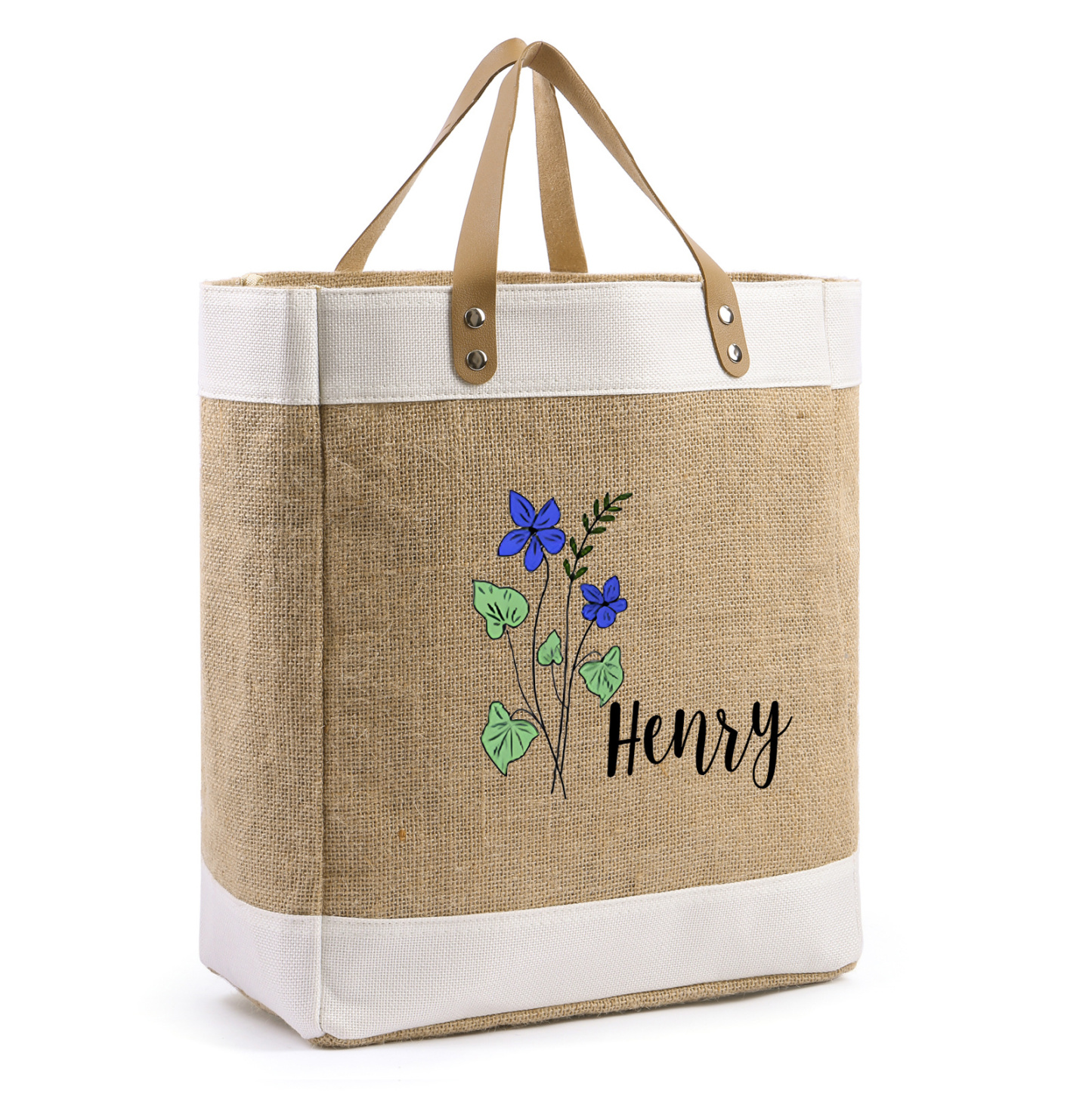 Personalisierter 1 Name & Geburtsblume & Buchstabe Handtasche aus Baumwolle und Leinen