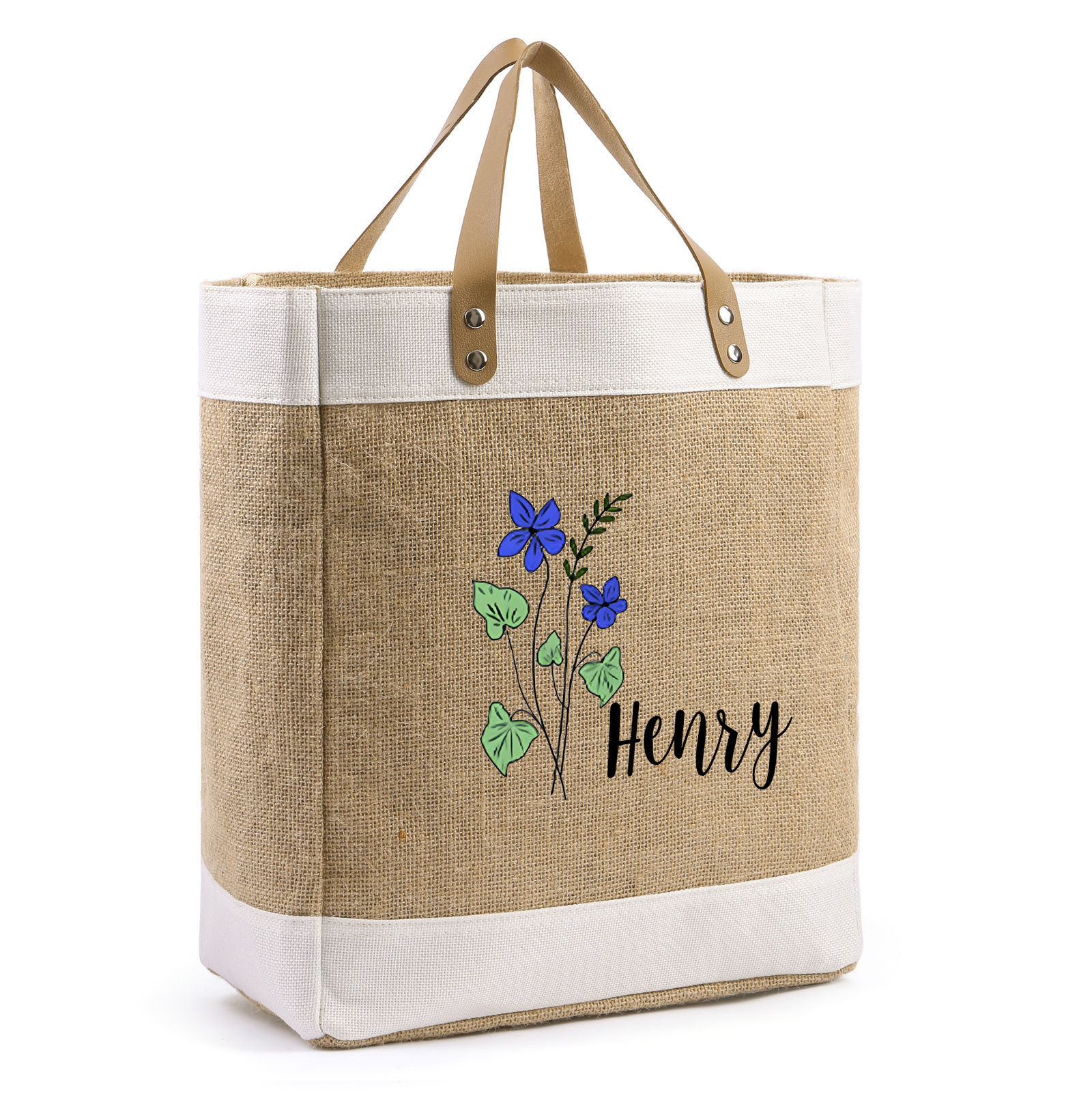 Personalisierter 1 Name & Geburtsblume & Buchstabe Handtasche aus Baumwolle und Leinen