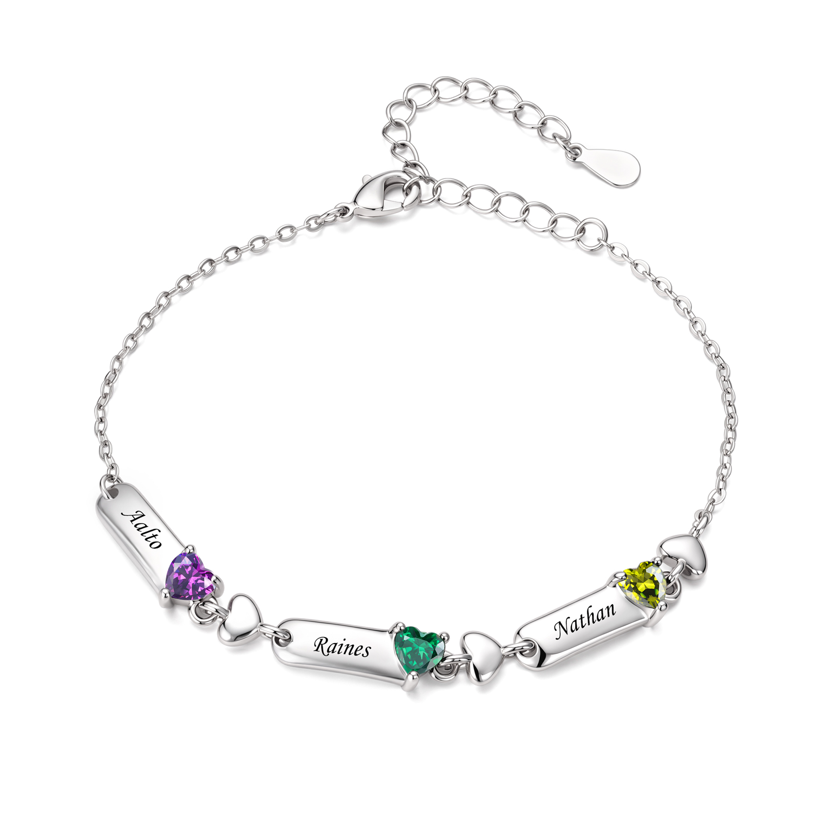 Personalisiertes Armband mit 1 bis 6 Namen und herzförmigen Geburtssteinen Geschenk für Mama oder Oma