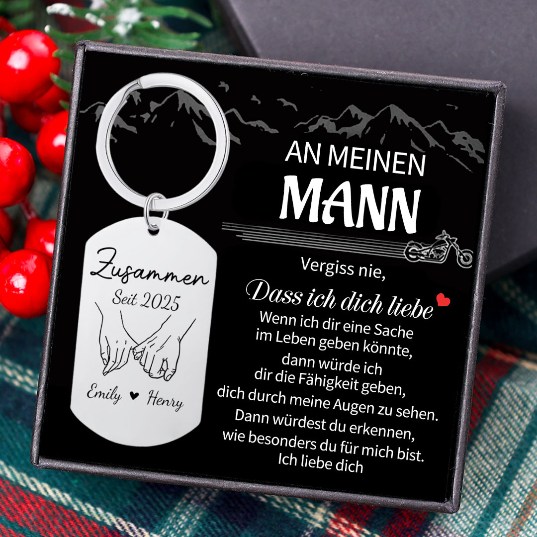 Personalisiertes Geschenkset mit Schlüsselanhänger und dem Spruch „Fahr vorsichtig“ – für Paare und Freunde