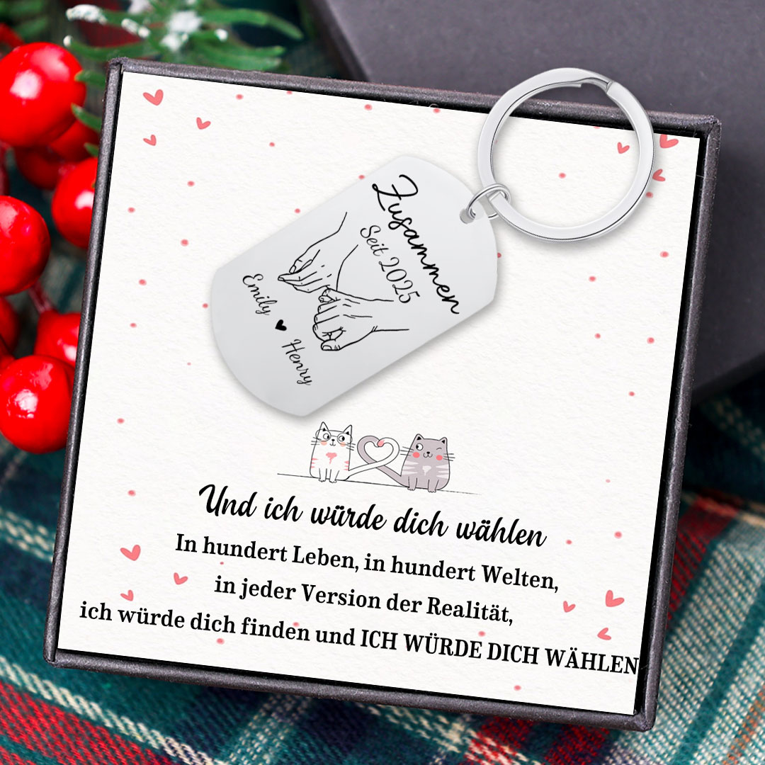 Personalisiertes Geschenkset mit Schlüsselanhänger und dem Spruch „Fahr vorsichtig“ – für Paare und Freunde