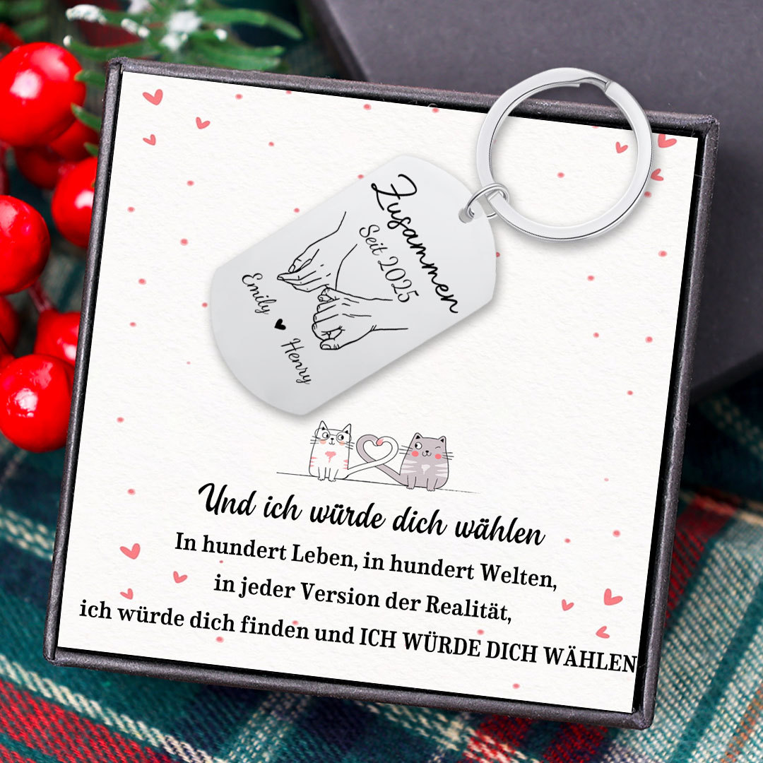 Personalisiertes Geschenkset mit Schlüsselanhänger und dem Spruch „Fahr vorsichtig“ – für Paare und Freunde