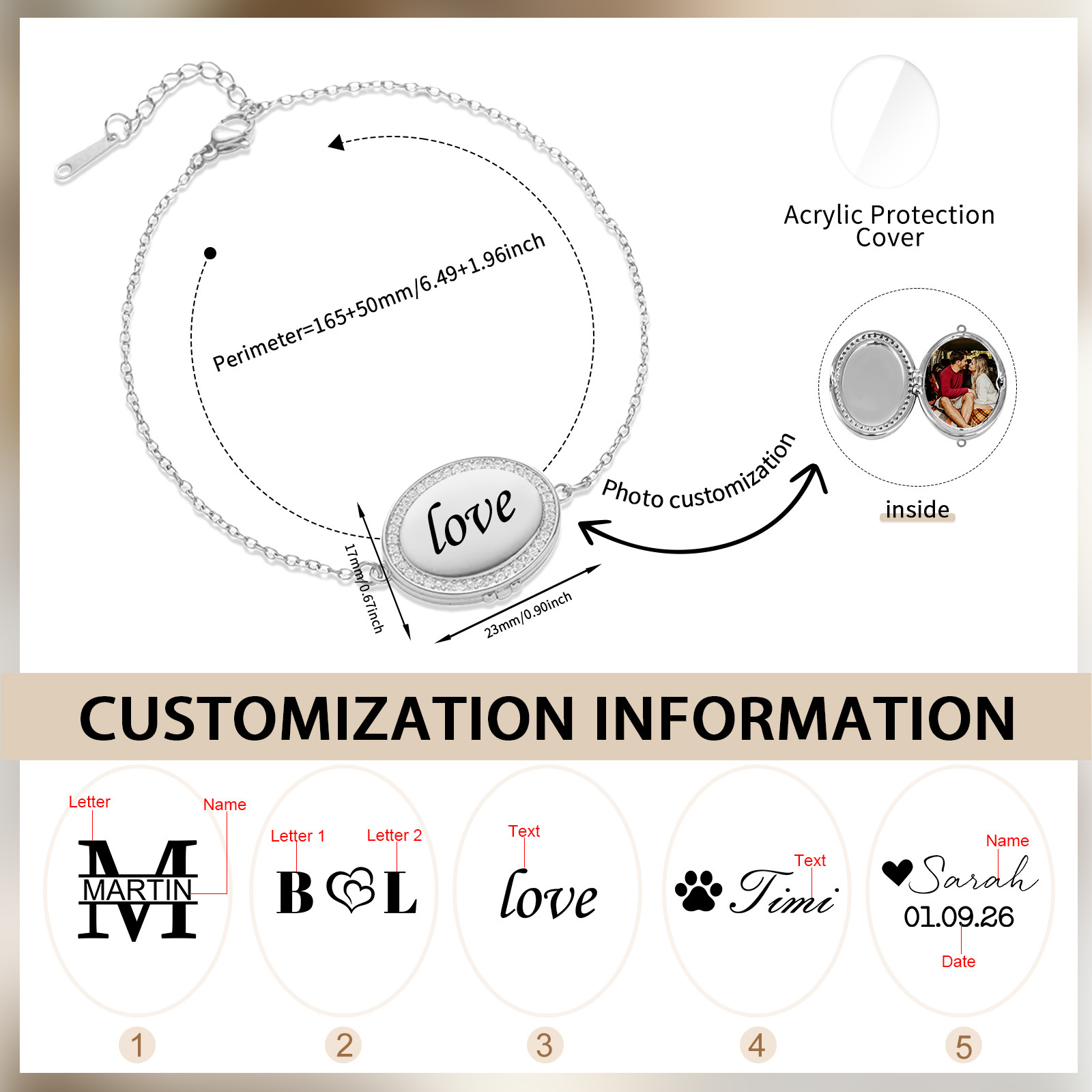 Personalisierbares Foto-Medaillon-Armband für Damen