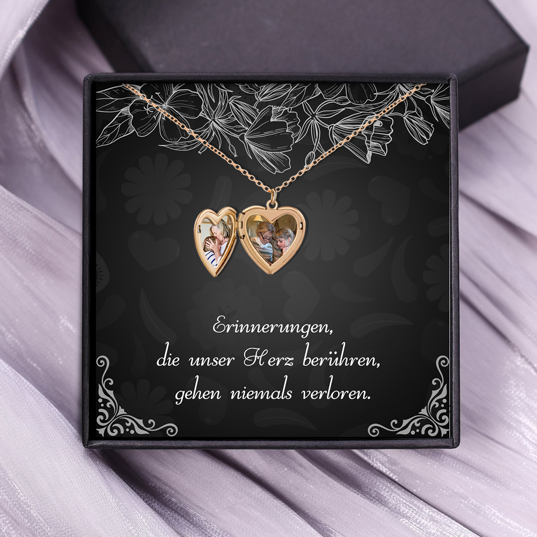 Personalisierte 2 Fotos & Name & Datum Herz Halskette Erinnerungen, die unser Herz berühren, gehen niemals verloren - Geschenk mit Nachrichtenkarte
